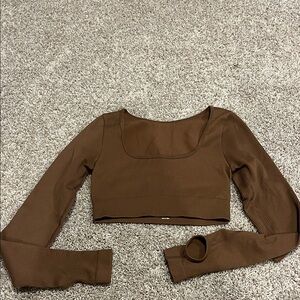 Amazon Chocolate Brown Long Sleeve Crop Top